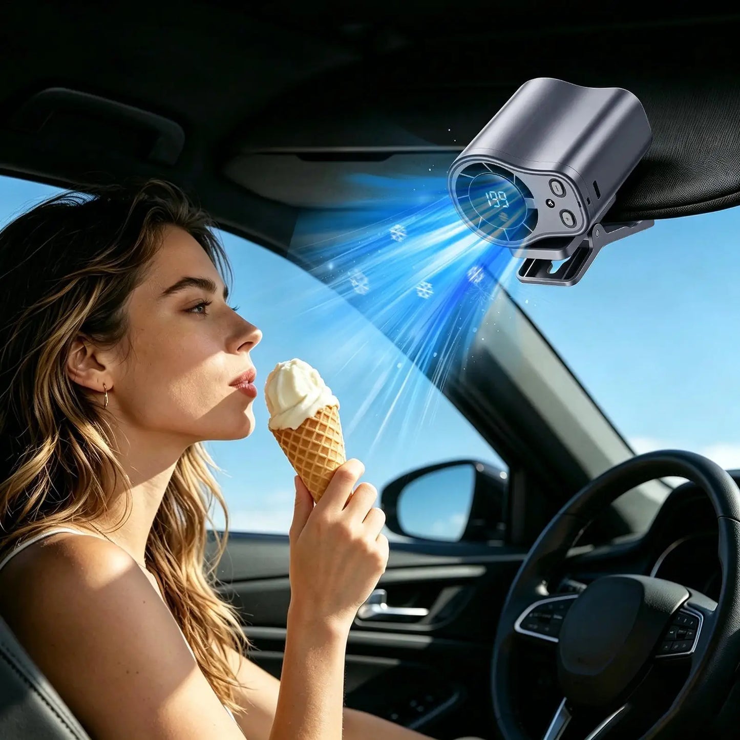 Portable USB Clip Fan – LED Display, 360° Rotation, Rechargeable