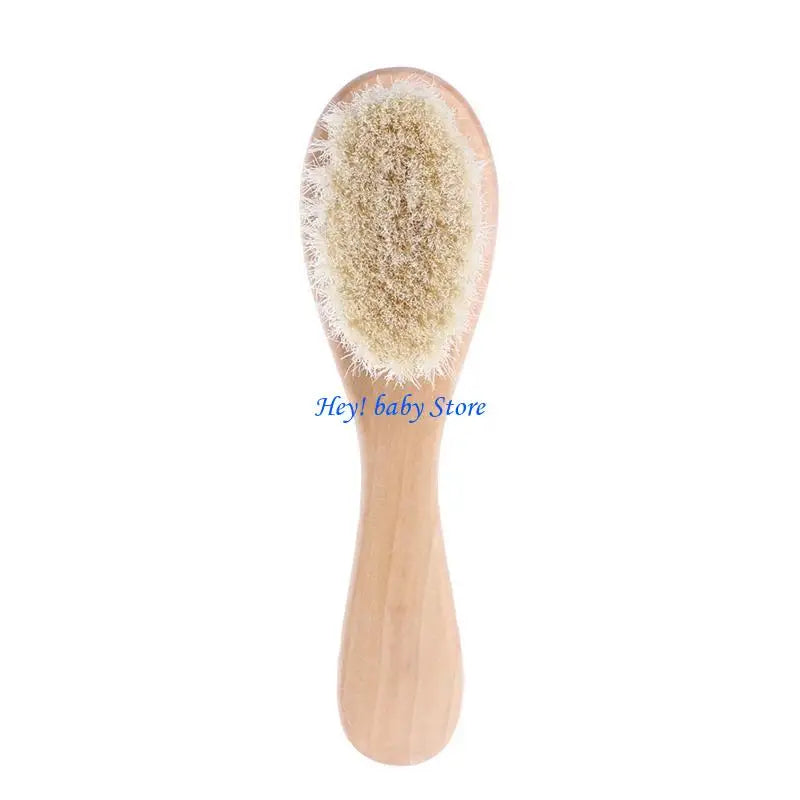 Wooden Handle Goat Hair Baby Brush & Comb – Newborn Scalp Massager