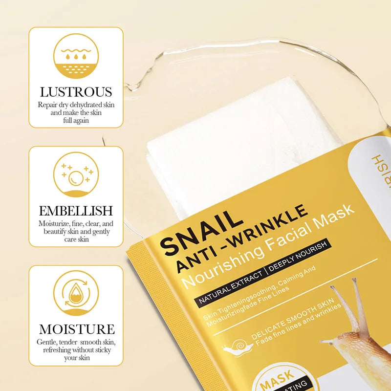 BIOAQUA Snail Face Mask 10pcs – Hydrating & Brightening Sheet Mask
