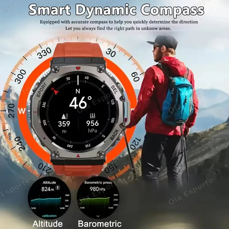 Military GPS Smart Watch AMOLED Compass Altimeter HD Calls