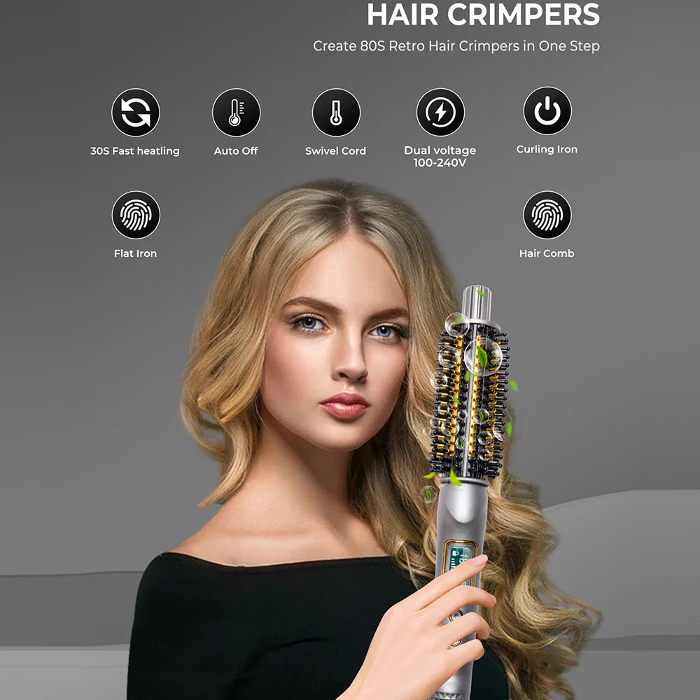 3-in-1 Ceramic Ionic Hair Curler, Straightener & Round Brush