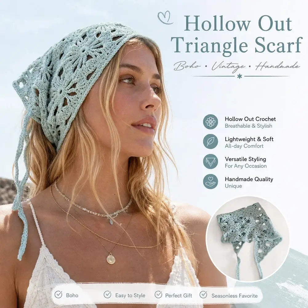 French Hollow Triangle Headband Towel For Women Beige Crochet Headbands Bandana Summer Travel Literary Photo Hair Scarf Bands Peaceful Pleasures Health and Wellness