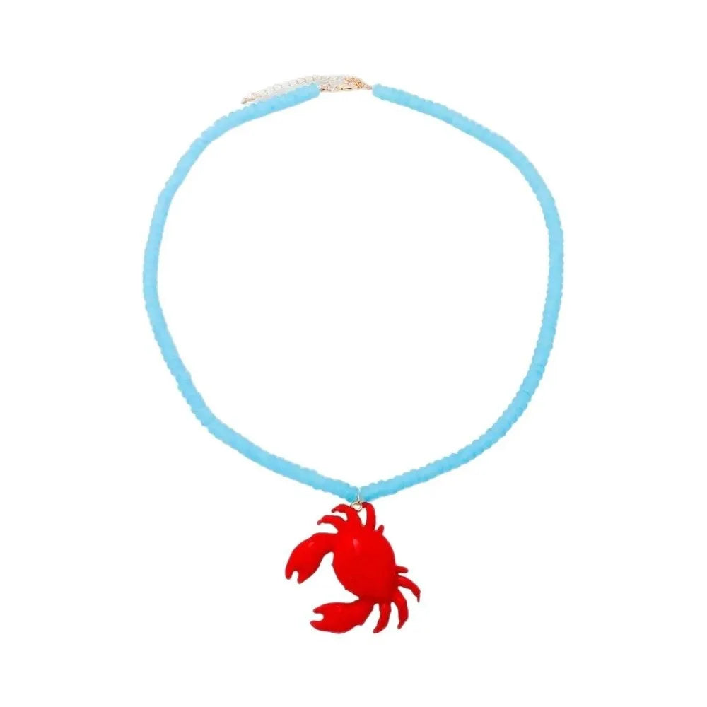 Beaded Crab Pendant Necklace – Boho Enamel Summer Jewelry