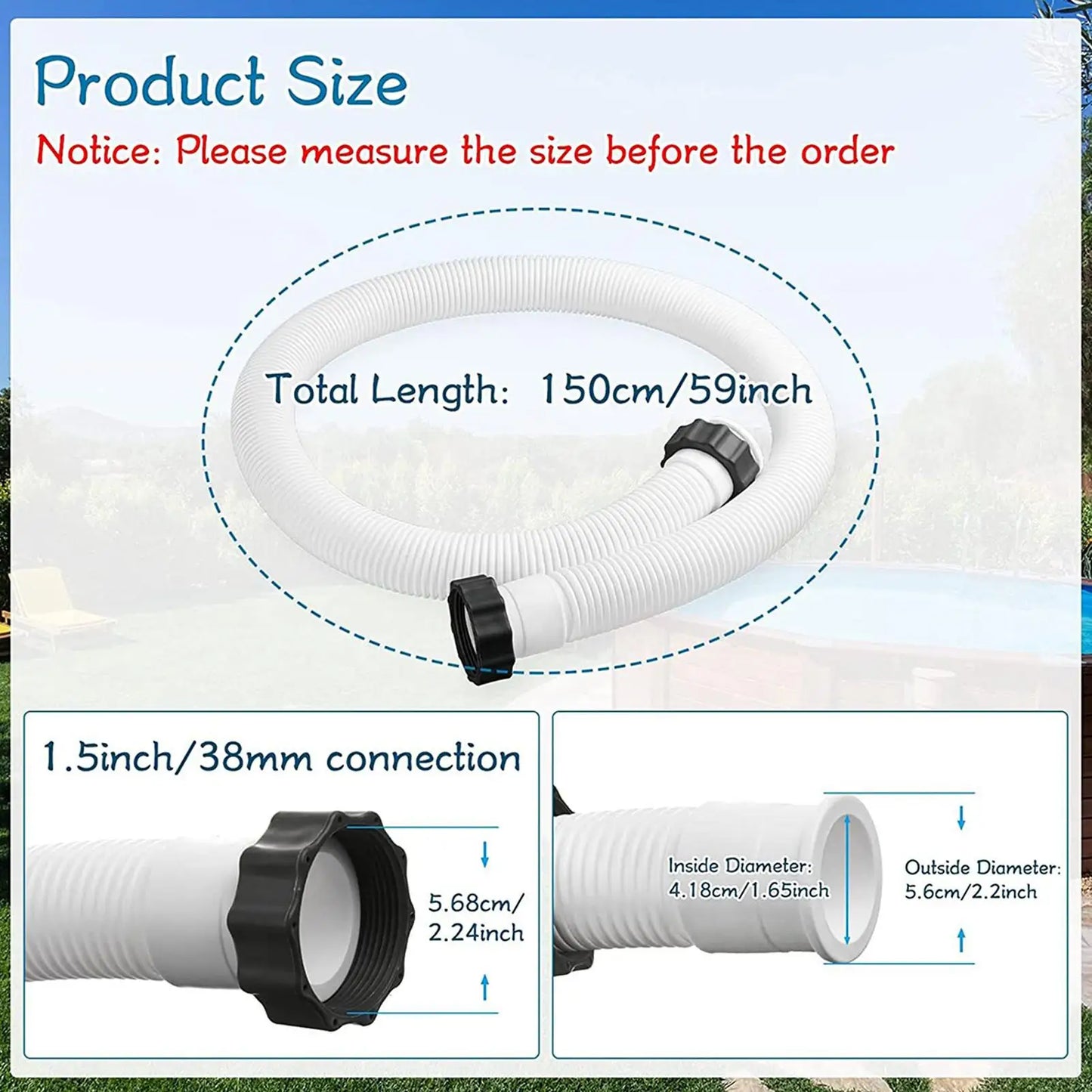 Pool Pump Replacement Hose 1.5" x 59" | Above Ground Pool