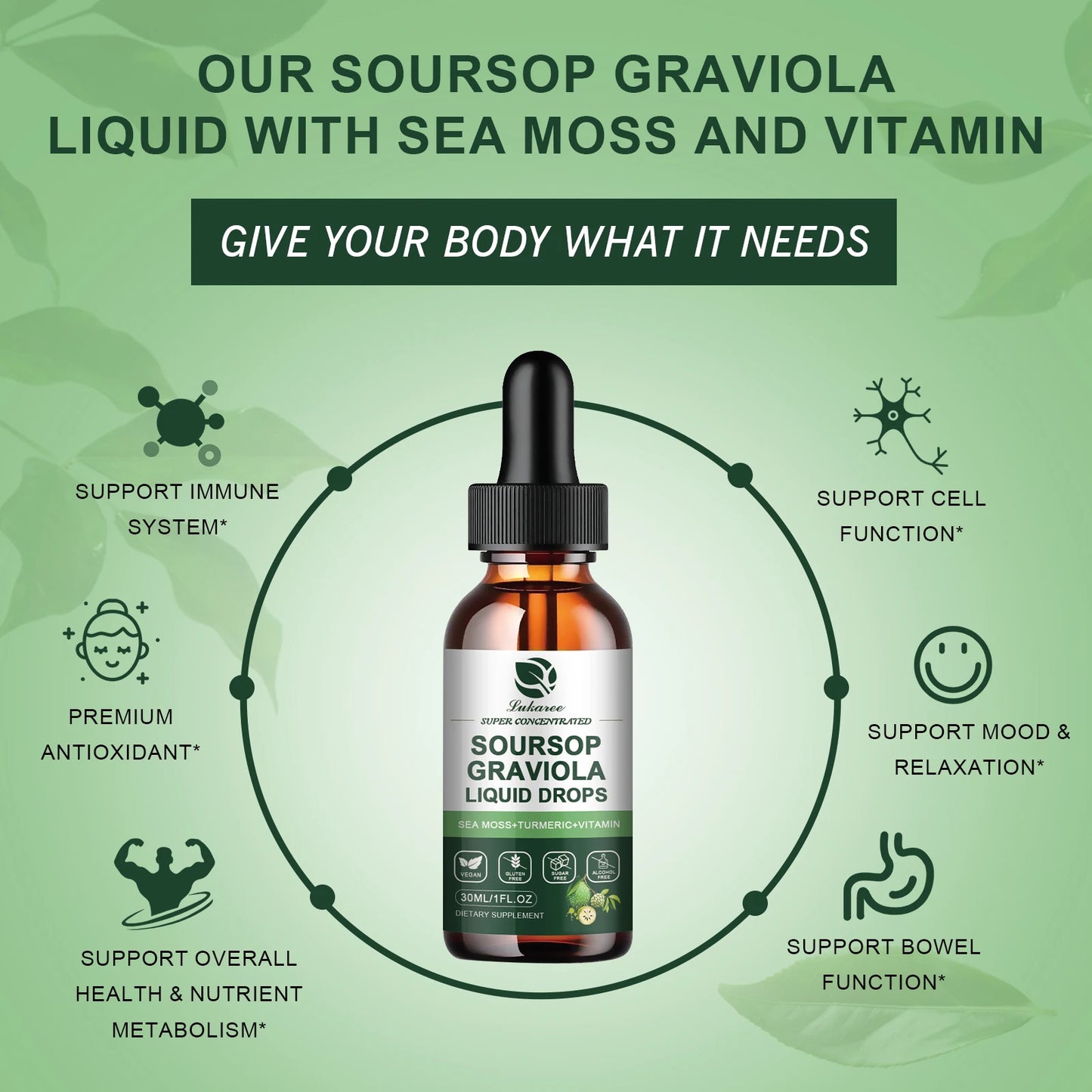 Soursop Graviola Extract Drops 30ML – Immunity, Digestion & Detox Support Herbal Supplement Peaceful Pleasures Health and Wellness