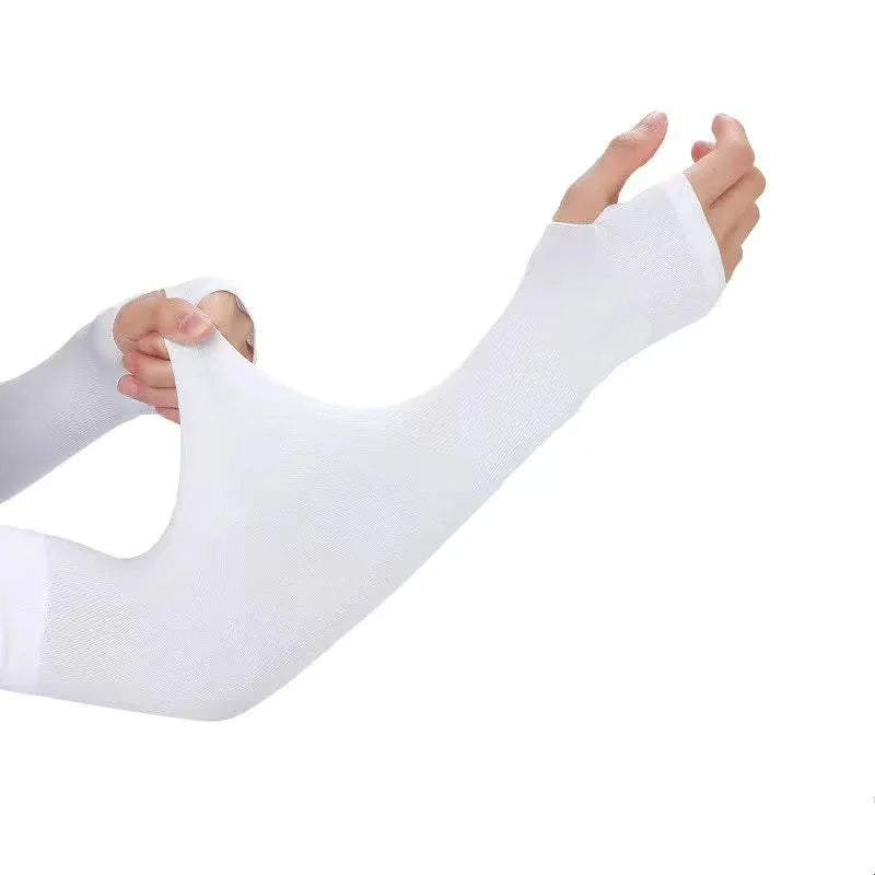 1Pair UV Protection Arm Sleeves for Men Women Summer Driving Sunscreen Ice Silk Cover Hand Protector Half Finger Long Gloves Peaceful Pleasures Health and Wellness White-Finger-38cm One Size