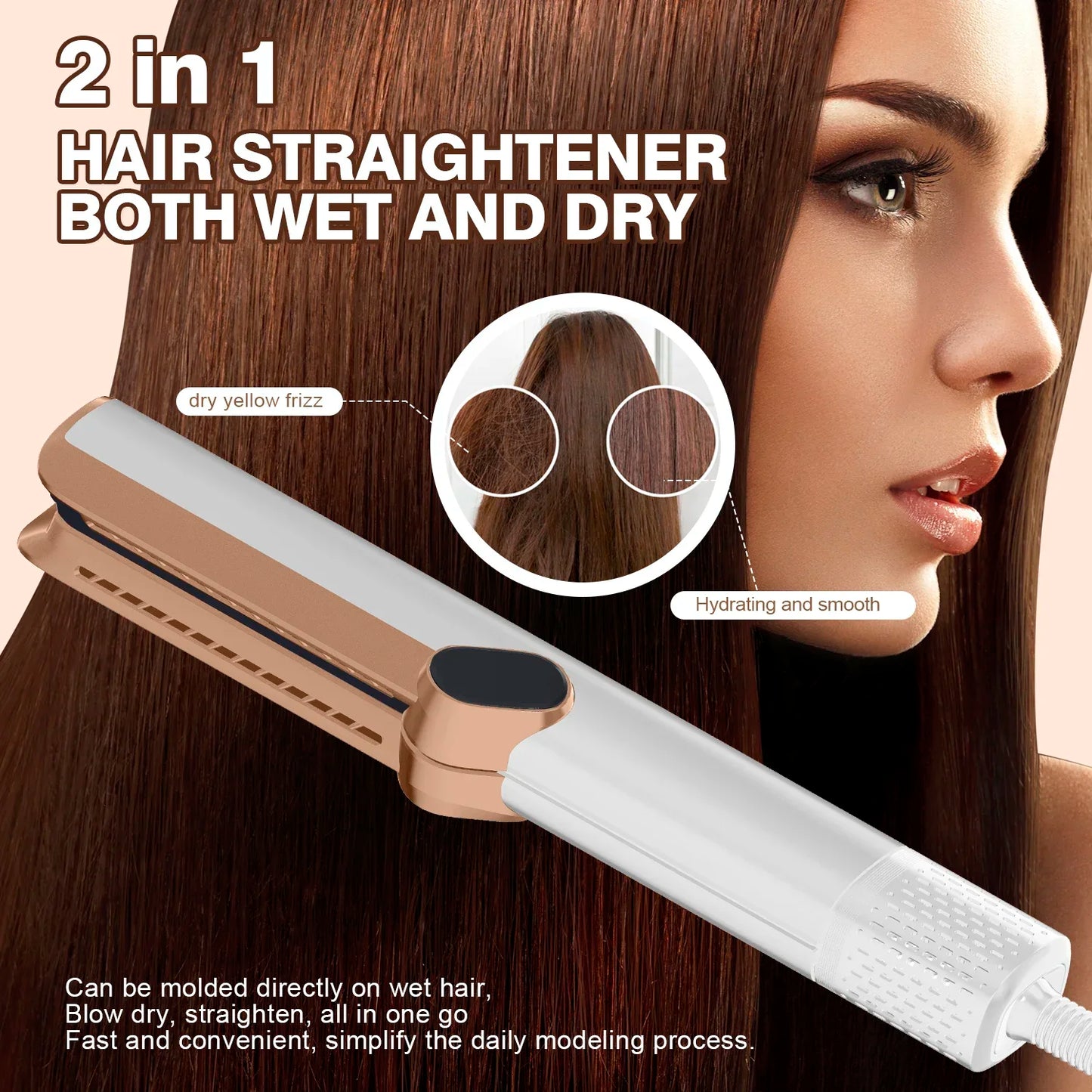 2in1 LCD Display Hair Straightener and Dryer Heat-Up Flat Iron Straightener Dry and Wet Dual-purpose Straight Air Flow Blower Peaceful Pleasures Health and Wellness