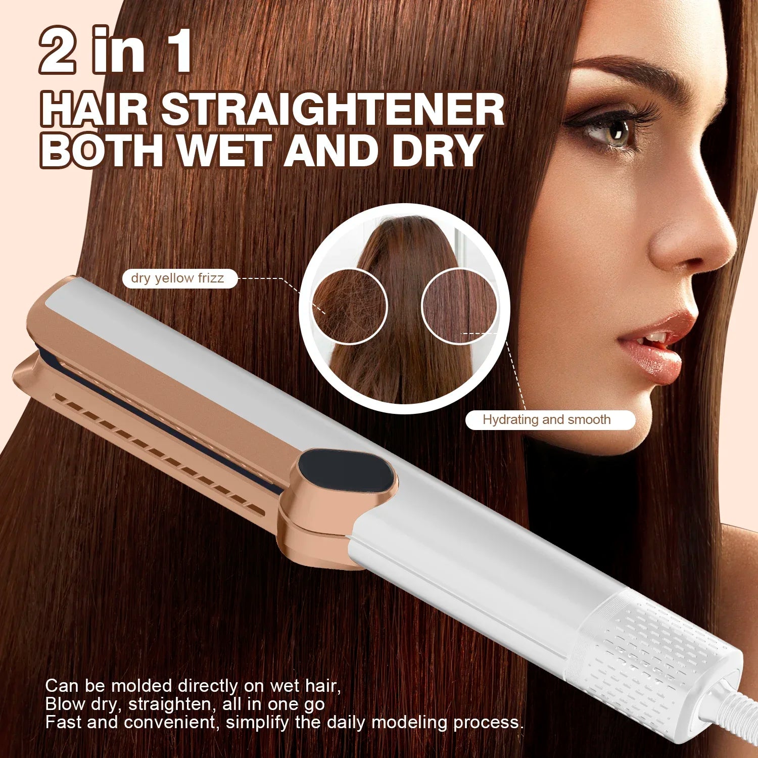 2in1 LCD Display Hair Straightener and Dryer Heat-Up Flat Iron Straightener Dry and Wet Dual-purpose Straight Air Flow Blower Peaceful Pleasures Health and Wellness