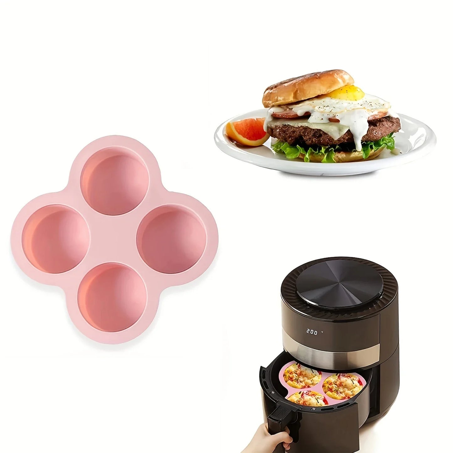 Air Fryer Egg Mold Round Shape Eggs Mold 4 Cavity Non-Stick Silicone Air Fryer Egg Pan Egg Steamer Cooking Mold Fried Egg Tool Peaceful Pleasures Health and Wellness