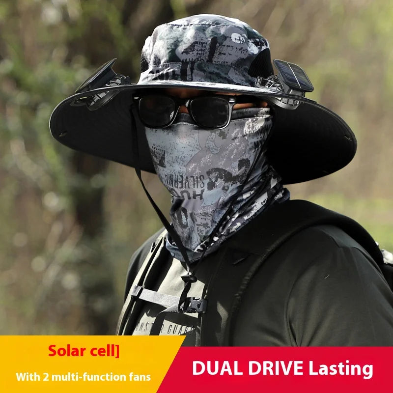 [Solar Fan Hat] Detachable Dual Fans Outdoor Solar-Powered Multifunctional Fan Hat - Adjustable Three-Speed Wind with USB Chargi Peaceful Pleasures Health and Wellness Style H Adjustable