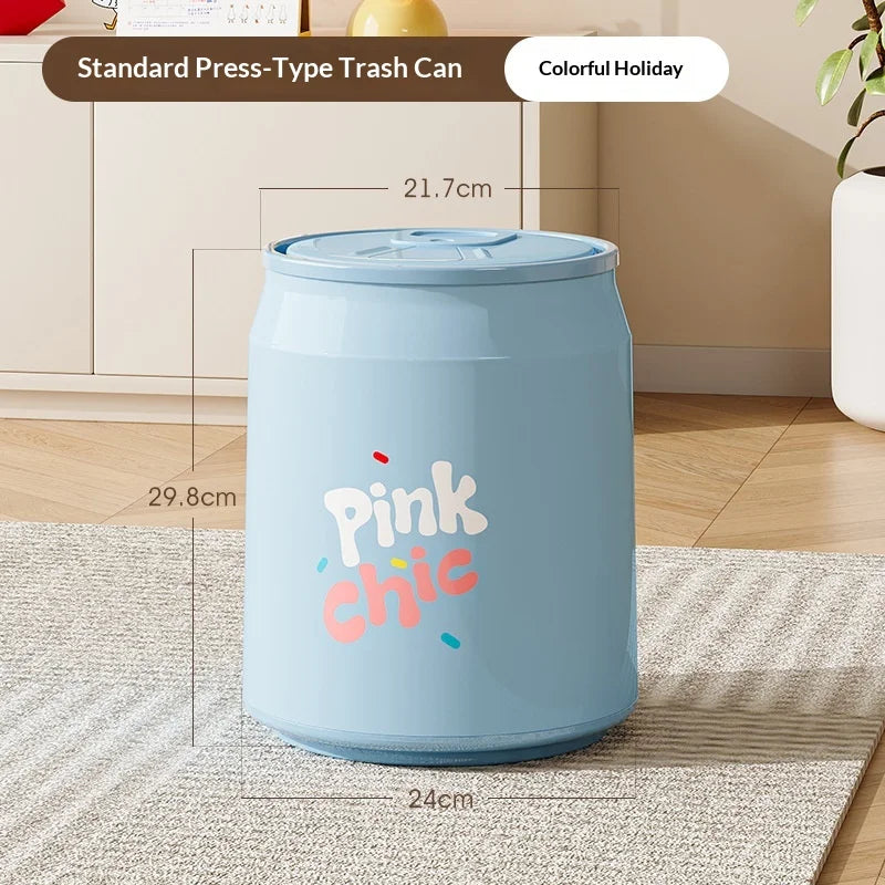 Creative Shaped Push Type Plastic Large Multifunctional Trash Can with Durable Lid for Home Bathroom Living Room Peaceful Pleasures Health and Wellness L Blue C
