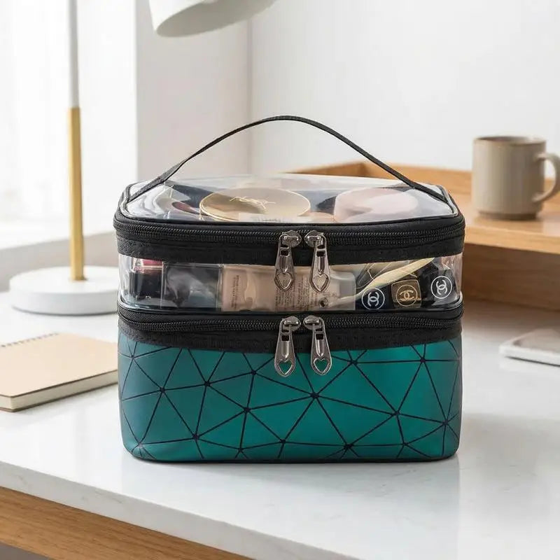 Double-layer Portable Large Capacity Makeup Bag Handheld Travel Waterproof Toiletry Bag Portable Cosmetics Storage Pouch Peaceful Pleasures Health and Wellness