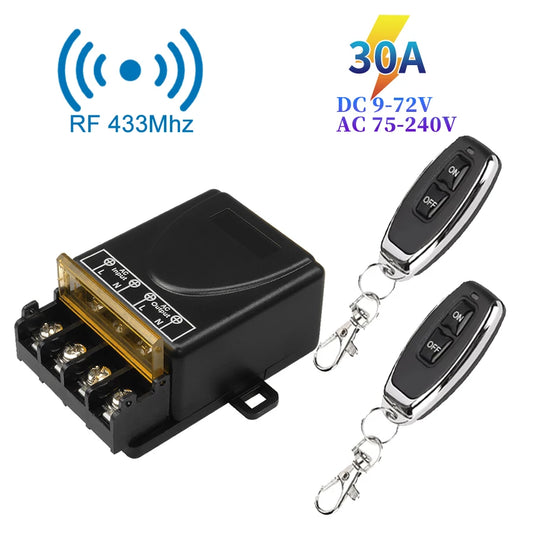 RF433Mhz Wireless Remote Control Smart Switch AC 75-220V/DC 9-72V 30A Relay On Off Receiver Transmitter For Water Pump Motor LED Peaceful Pleasures Health and Wellness