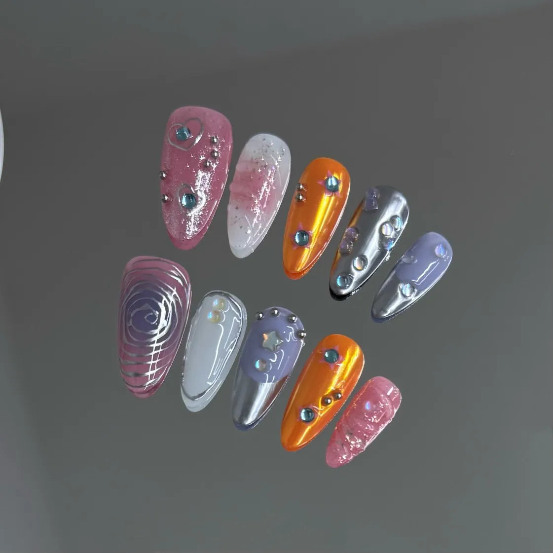 10pcs Handmade Press on Nails Sweet Cool Aurora Butterfly Star Fake Nail Tips Wearable Summer Spice Girls Almond False Nails Peaceful Pleasures Health and Wellness