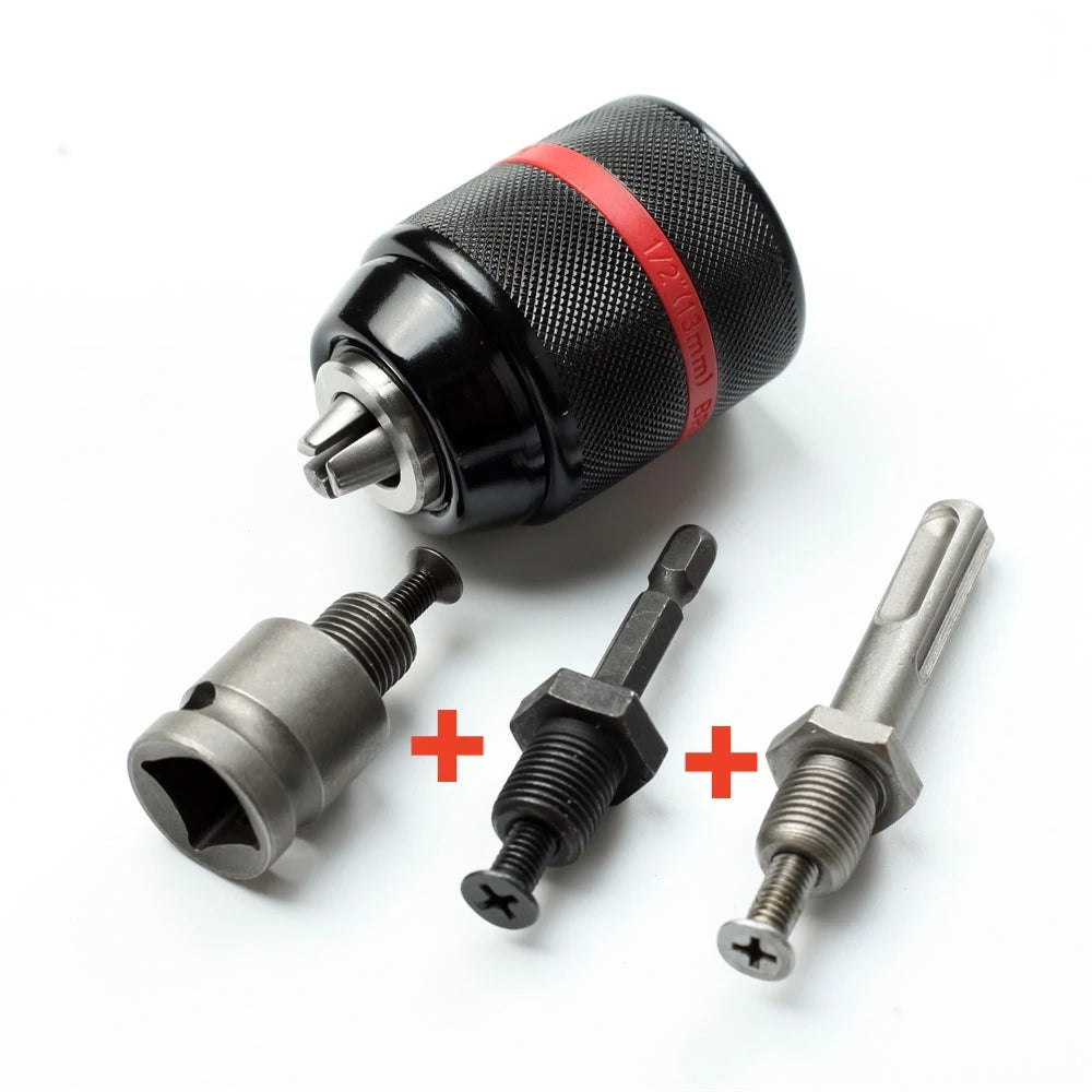 Keyless Drill Chuck 1/2-20UNF 2–13mm Self-Tightening 3-Jaw Peaceful Pleasures Health and Wellness Chuck and Shank Set