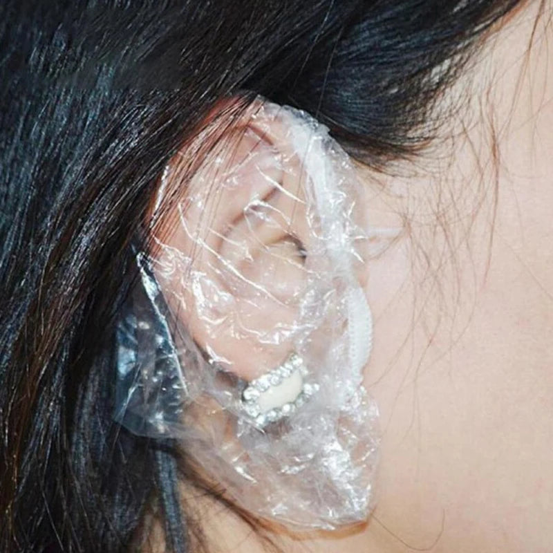 100pcs Disposable Earmuffs Waterproof Plastic Shower Cap Ear Protection Hair Dye Oil Bath Shower Salon Ear Protector Peaceful Pleasures Health and Wellness