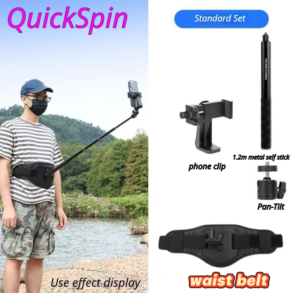 Waist Belt Mount + Selfie Stick for GoPro DJI Insta360 Cameras