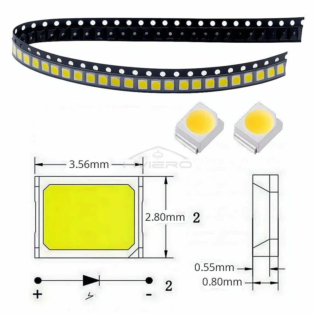 100pcs 1210 SMD LED Chips PLCC-2 Ultra Bright DIY Decoration