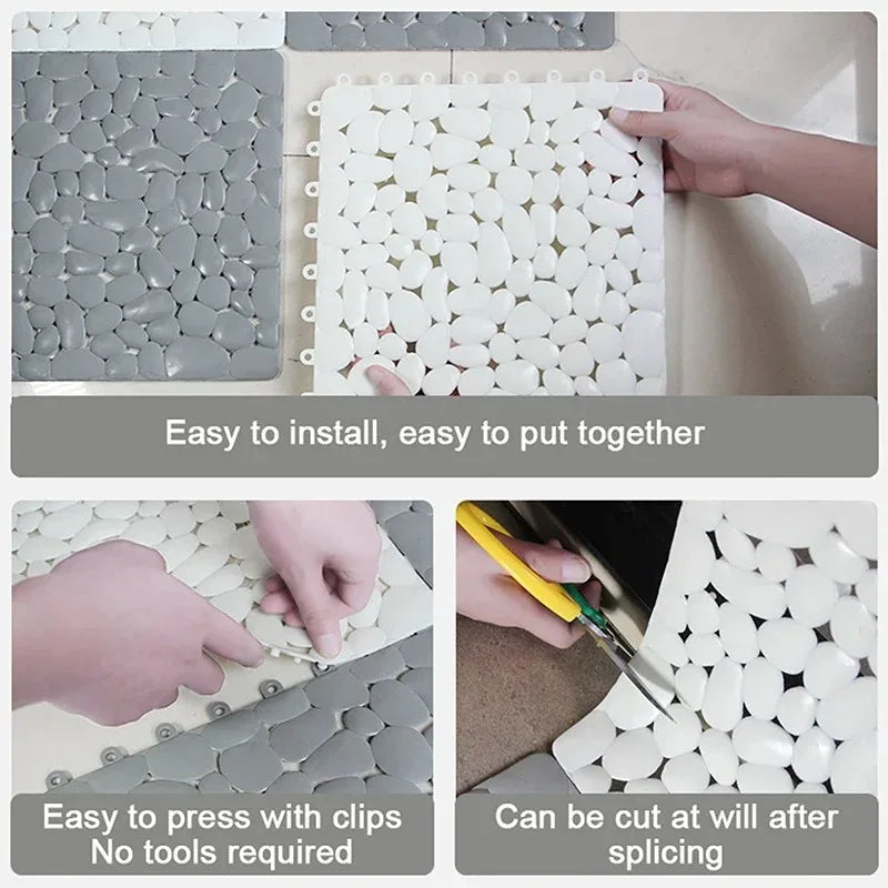 Non-Slip Pebble Bath Mat 30×30cm | Waterproof Splicing Shower Pad