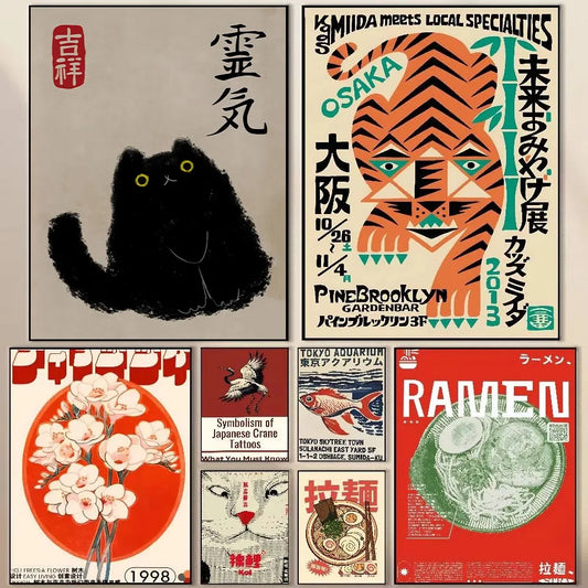 1pc Frameless Japanese Tiger Cat Music Poster Modern Waterproof High-definition Aesthetic Decor for Family Living Room Bedroom Peaceful Pleasures Health and Wellness