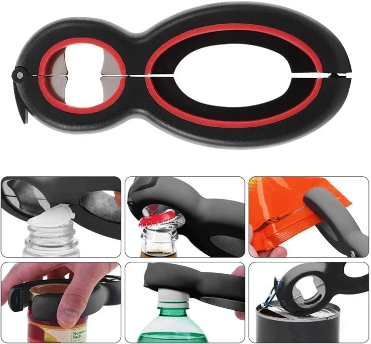 LMETJMA Multifunctional 6 in 1 Can Opener Simple Beer Bottle Opener Jar Gripper Can Beer Lid Twist Off Opener JT05 Peaceful Pleasures Health and Wellness 1pc