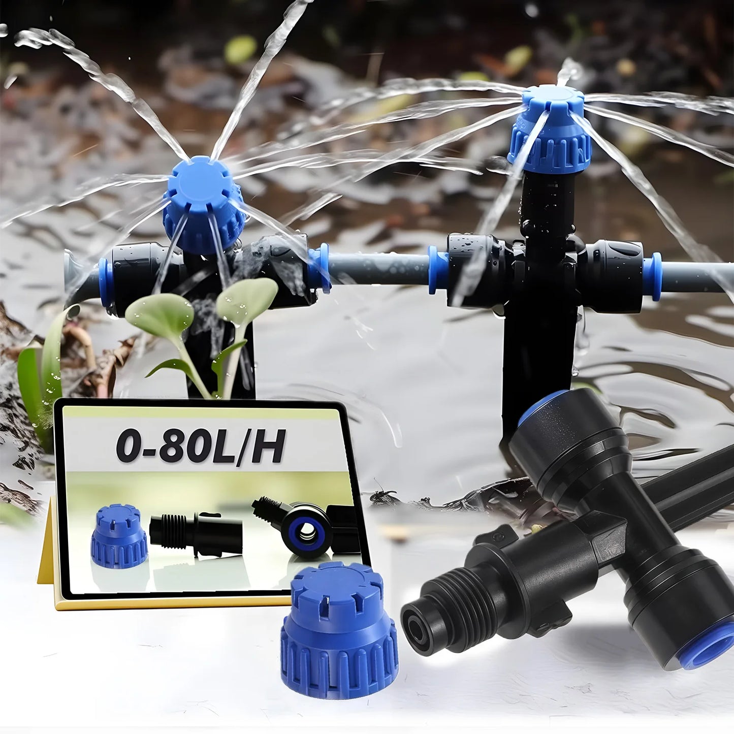 8-holes Drippers with Garden Irrigation Watering Supplies Stake 180° Bend Adjustable Sprinklers Quick Insert Slip Lock Sprayer Peaceful Pleasures Health and Wellness
