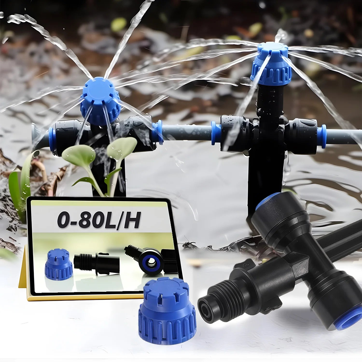 8-holes Drippers with Garden Irrigation Watering Supplies Stake 180° Bend Adjustable Sprinklers Quick Insert Slip Lock Sprayer Peaceful Pleasures Health and Wellness