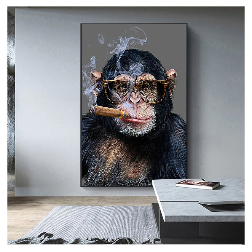 Canvas Painting Posters and Prints Street Art Animal Wall Pictures for Living Room Abstract Smoking Monkey Gorilla Peaceful Pleasures Health and Wellness