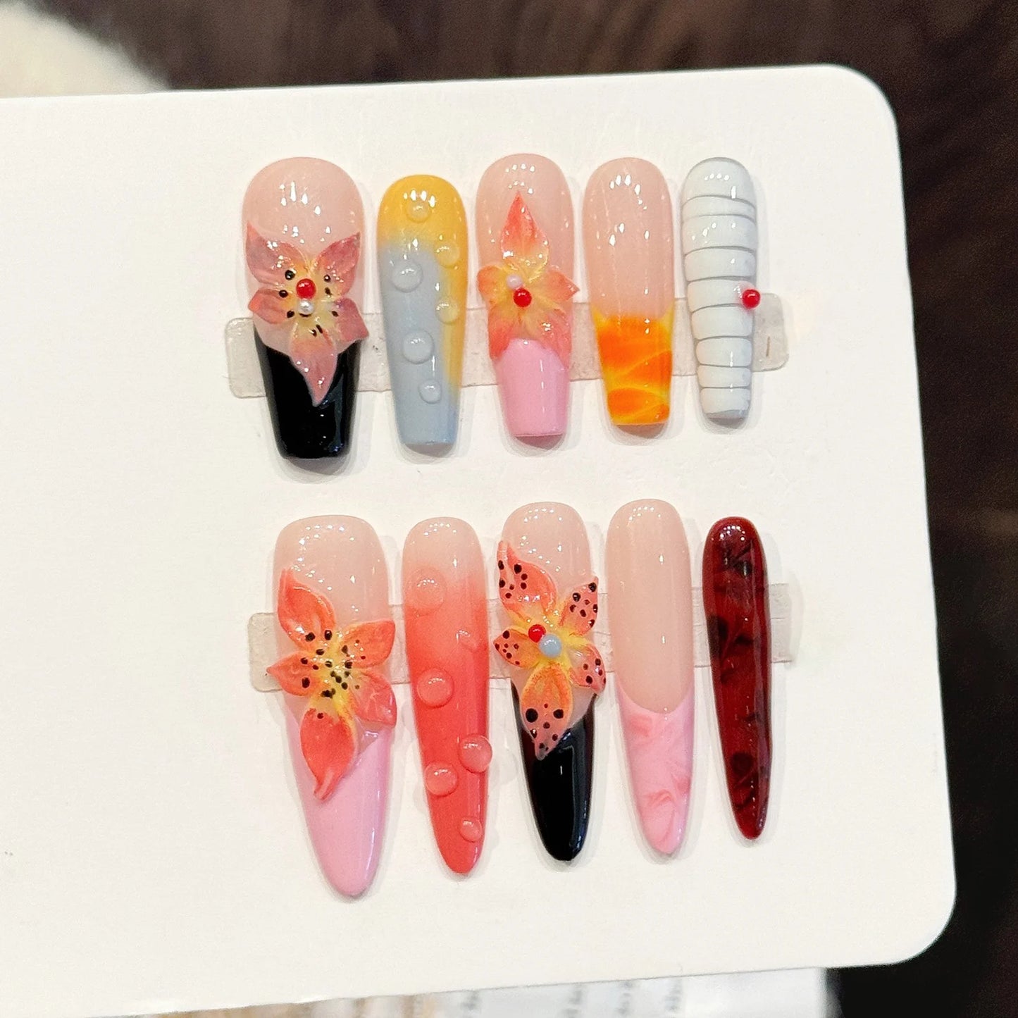 3D Floral Gradient Press-On Nails – Island Style 10-Piece Set