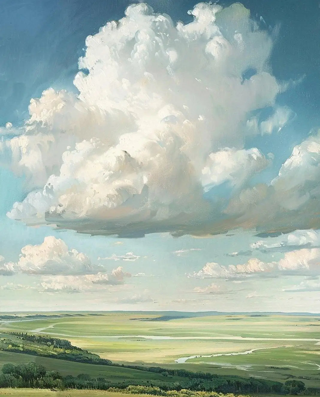 Abstract Blue Sky White Clouds Canvas Wall Art | Minimalist Print