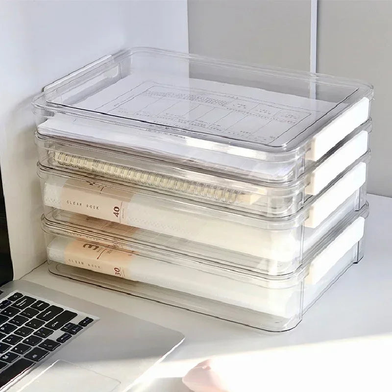 Paper Organizing Box Transparent Household Registration Book Junior High School Graduation Certificate A4 Paper File Storage Box Peaceful Pleasures Health and Wellness