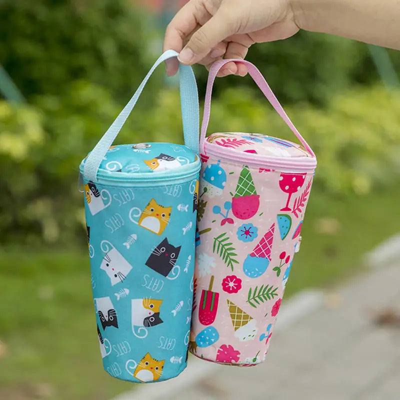 Milk Tea Cup Holder Insulated Portable Handheld Carrier for Office Student Carrying Fresh Keeping Cup Bag Cover Peaceful Pleasures Health and Wellness Blue and Pink