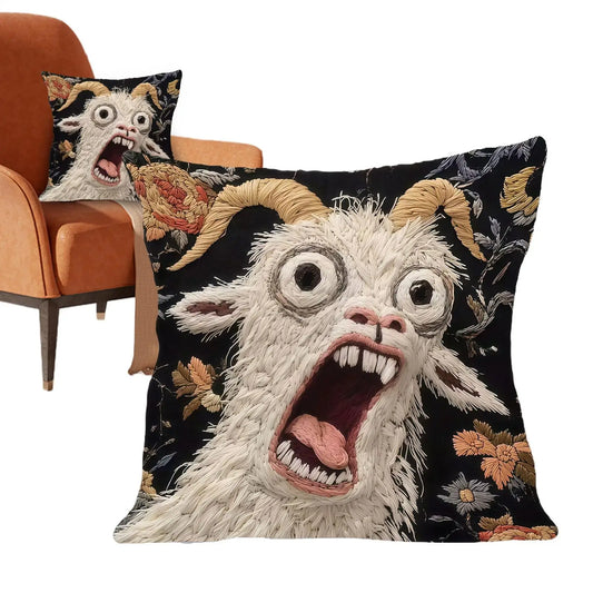 Screaming Goat Throw Pillow Cover | Funny Cushion Case 18x18" Decorative Pillow Cover Peaceful Pleasures Health and Wellness