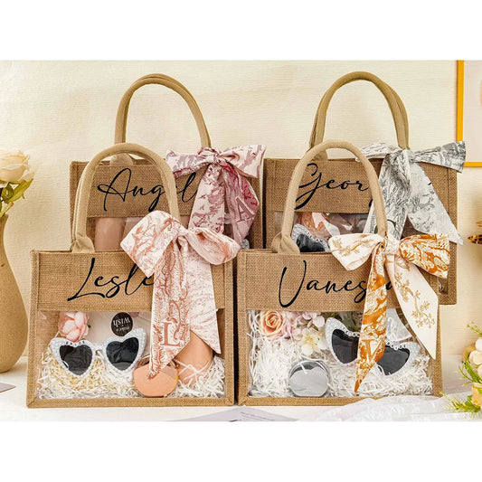 Custom Bridesmaid Beach Bag | Burlap & PVC Tote Wedding Gift Personalized Tote Bag Peaceful Pleasures Health and Wellness