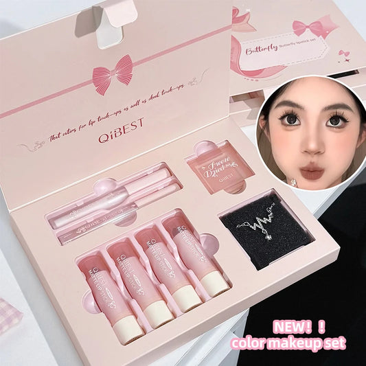 QIBEST Makeup Sets 4PCS Nude Liquid Lipstick,1 Lip Cream,1 Lip Oil,1 Face Blush Palette And Necklace Cosmetic Kits 7Pcs/Box Peaceful Pleasures Health and Wellness