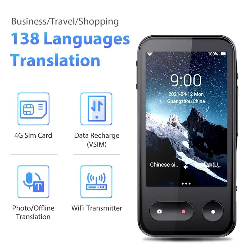 Hot Sell Upgrade 4G Translator T7 Intelligent Voice Translation 4.0inch Touch Screen Recording WIFI 138 Languag Translate Peaceful Pleasures Health and Wellness