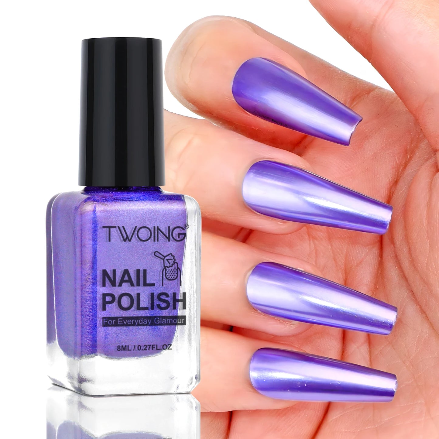 TWOING 8ml 9 Colors Metallic Mirror Nail Polish Set, Quick-Dry Chrome Nail Polish, Long-Lasting High Shine for DIY Manicure Peaceful Pleasures Health and Wellness Purple