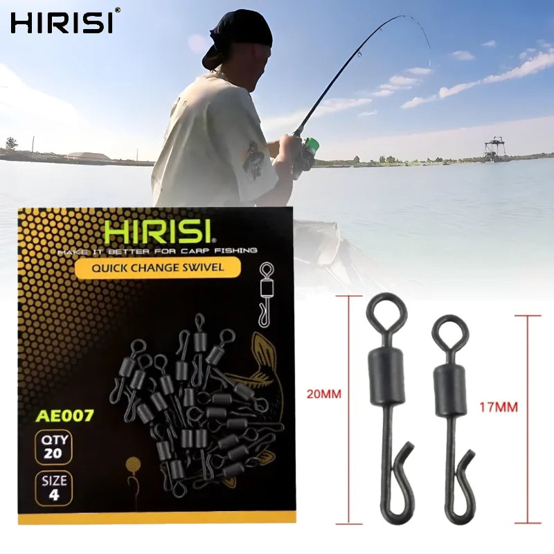 HIRISI 20Pcs Matt Black Quick Change Carp Fishing Swivel Kit, Durable Terminal Tackle for Carp Rig Fishing Accessories Peaceful Pleasures Health and Wellness