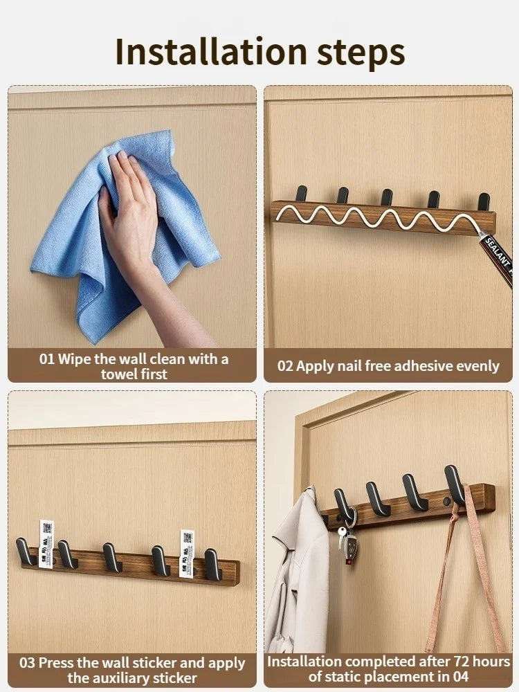 Wood & Aluminum Wall Hooks – Coat, Robe & Towel Hanger Rack