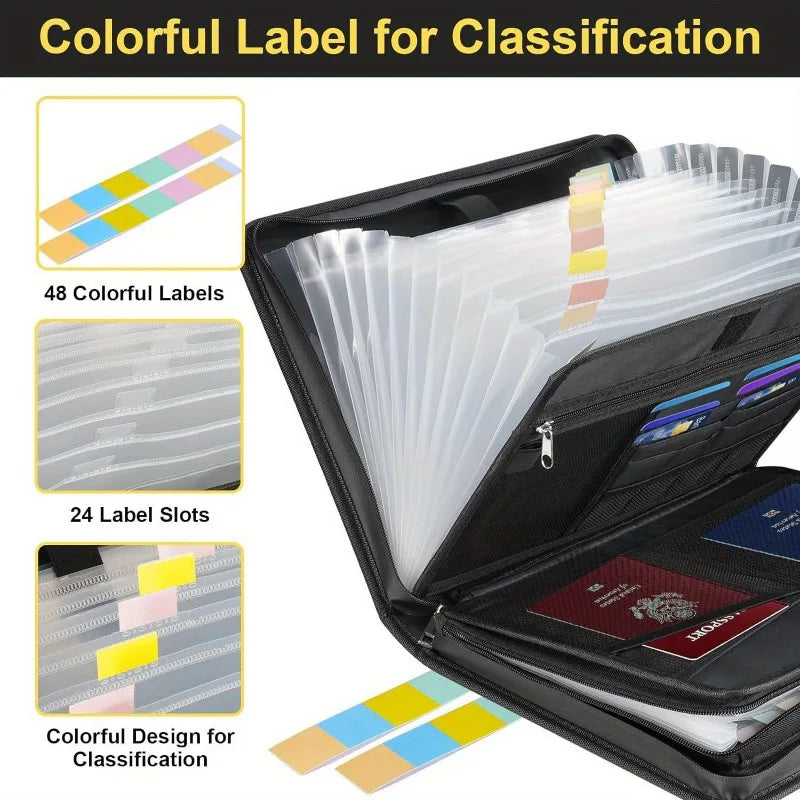 26-Compartment Waterproof Zipper Document Organizer + Labels