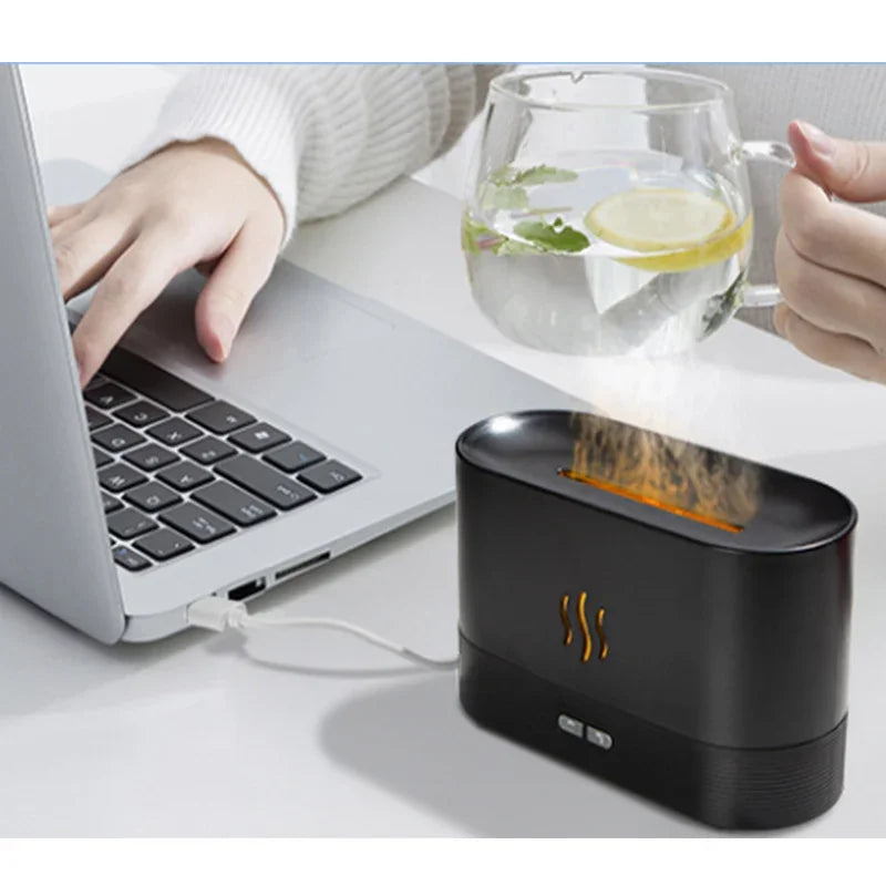 Electric Essential Oil Diffuser Humidifier Flame Light Effect 2 Brightness Levels for Aroma Household Peaceful Pleasures Health and Wellness