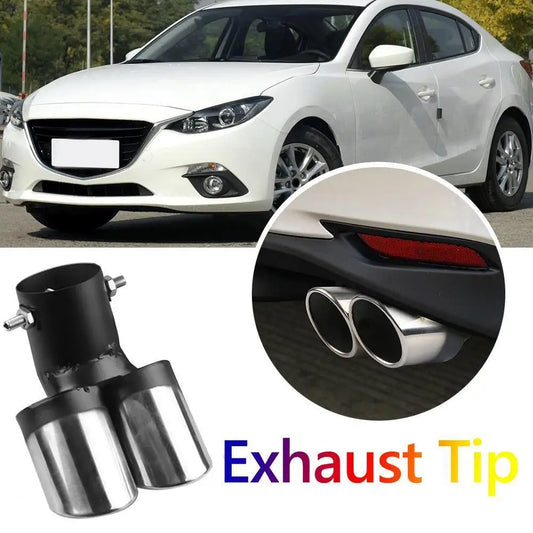 Stainless Steel Dual Outlet Car Exhaust Muffler Tip | Black & Silver Exhaust Muffler Tip Peaceful Pleasures Health and Wellness