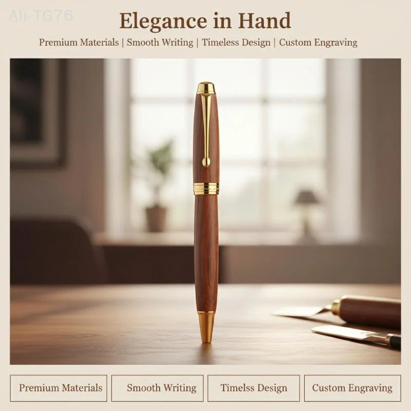 Premium Metal & Sandalwood Rotating Ballpoint Pen + Gift Case