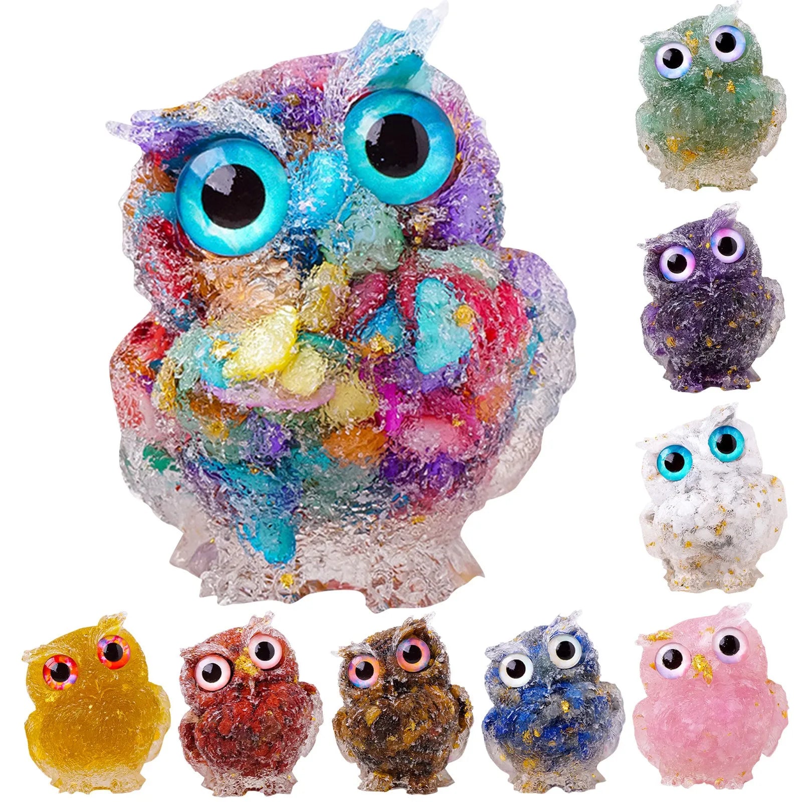 1PC Natural Owl Amethyst Rose Quartz Cute Animal Image Macadam Drip Glue Resin Owl Household Supplies Desktop Ornament Peaceful Pleasures Health and Wellness