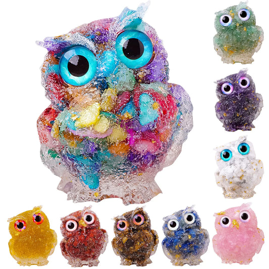 1PC Natural Owl Amethyst Rose Quartz Cute Animal Image Macadam Drip Glue Resin Owl Household Supplies Desktop Ornament Peaceful Pleasures Health and Wellness