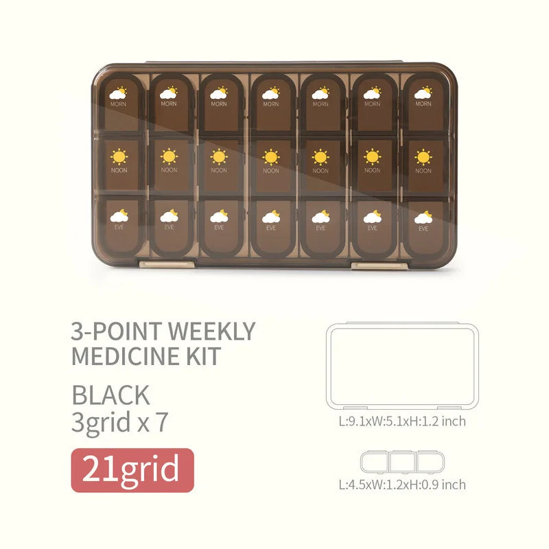 Portable 21/28 Grids Weekly Pill Box Medicine Dispenser Tablet Organizer Storage Boxes 7 Days Compartment Pills Case Container Peaceful Pleasures Health and Wellness