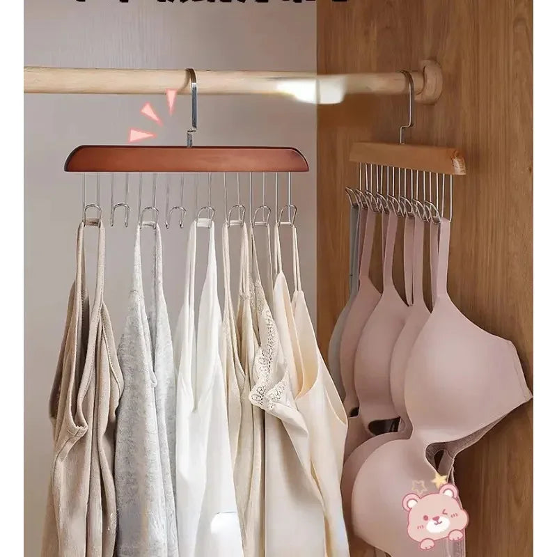 Wooden Sling Hanger Organizer with Multiple Hooks for Underwear Bras Vests Space-Saving Durable Storage Rack Hangers for Clothes Peaceful Pleasures Health and Wellness