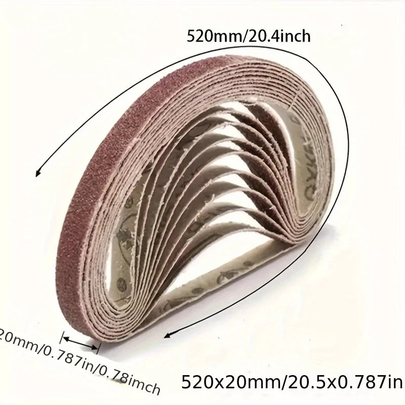 10pcs 60/100/240/320/800#Small Mini Belt Sander For Grinding Stainless Steel Polishing Rust Removing Abrasive Fabric 520x20mm Peaceful Pleasures Health and Wellness