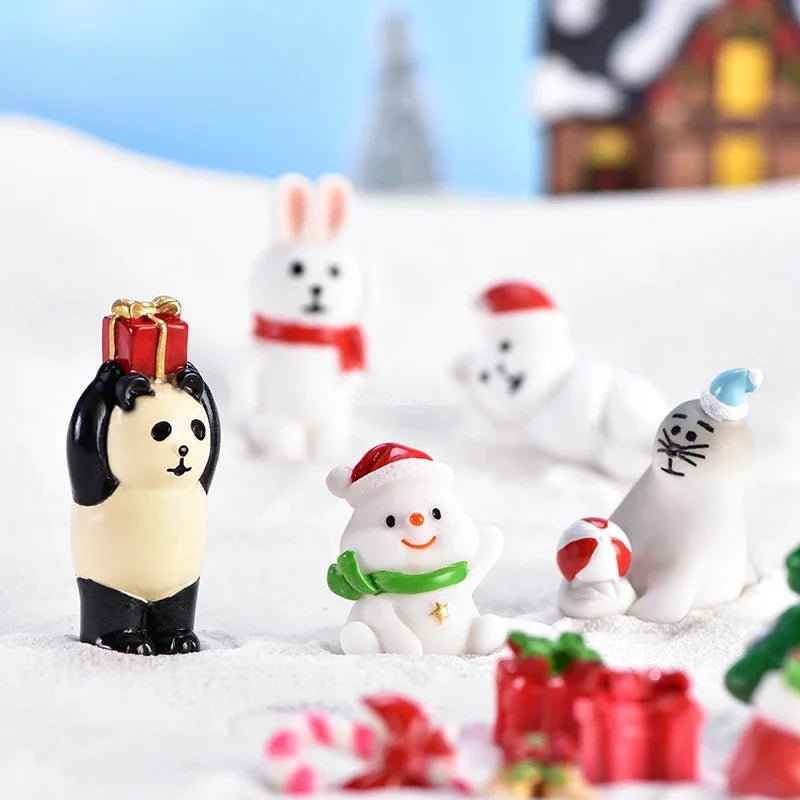 Mini DIY Resin Christmas Santa Snowman Figurine Micro Landscape Model Miniature Garden Figurine New Year Home Ornament Decor Peaceful Pleasures Health and Wellness