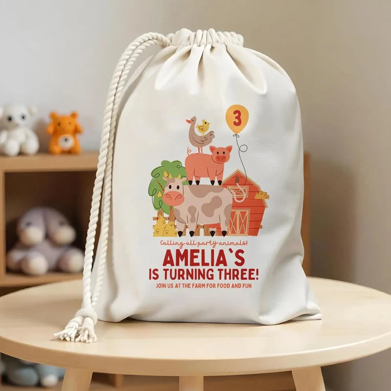 4-Pack Personalized Farm Animals Birthday Party Bags | Baby Shower Party Favor Bags Peaceful Pleasures Health and Wellness